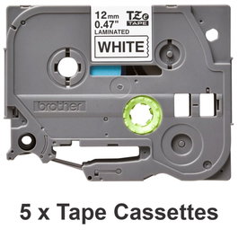 Brother TZE231M5 Pack de 5 Rubans Laminés 12mm Noir sur Blanc P-touch