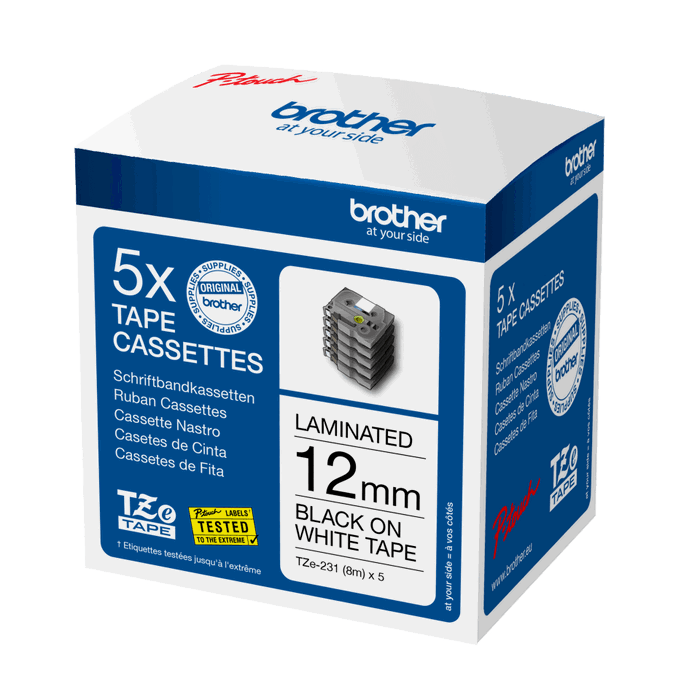 Brother TZE231M5 Pack de 5 Rubans Laminés 12mm Noir sur Blanc P-touch Brother TZE231M5 Pack de 5 Rubans Laminés 12mm Noir sur Blanc P-touch