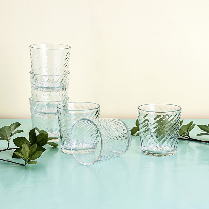 Quid Set 6 Verres Bas Twist 26 cL en Verre avec Relief Quid Set 6 Verres Bas Twist 26 cL en Verre avec Relief