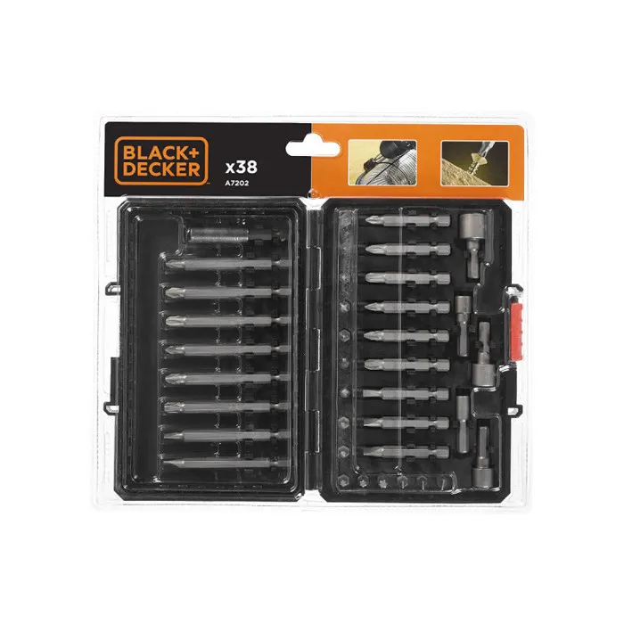Black & Decker A7202 Ensemble pour vissage 38 pièces avec embouts, douilles et porte-embout aimanté Black & Decker A7202 Ensemble pour vissage 38 pièces avec embouts, douilles et porte-embout aimanté