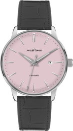 Jacques Lemans 1-206F - Montre Unisexe Cadran Rose et Bracelet Cuir Noir