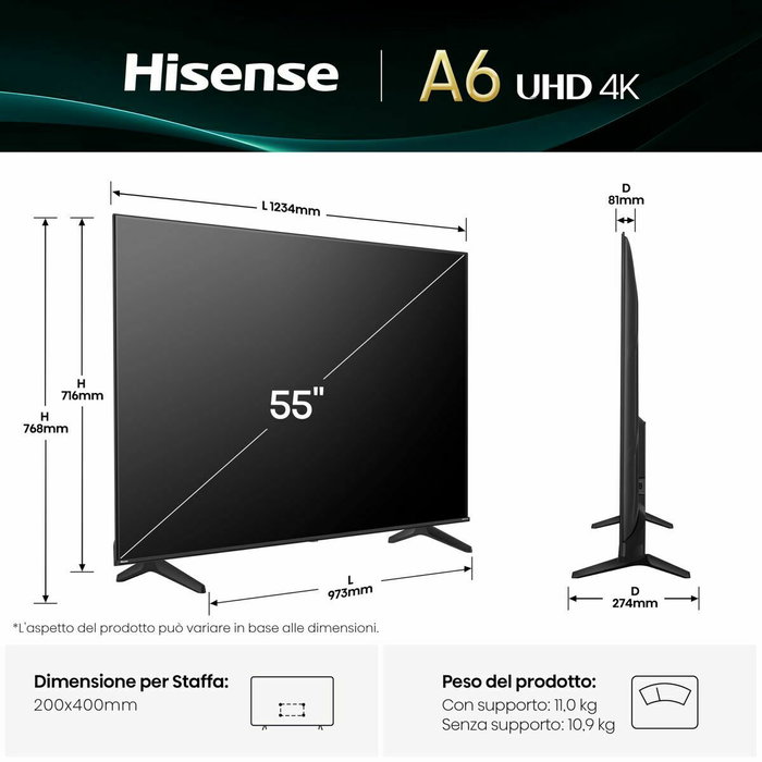 TV intelligente Hisense 55A6Q 55" 4K Ultra HD LED HDR D-LED