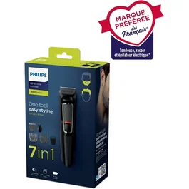 Philips MG3720/15 Tondeuse Multifonction avec 7 Accessoires pour Barbe, Cheveux et Poils du Nez - Lames Auto-Affûtées - Autonomie 60 min - Noir