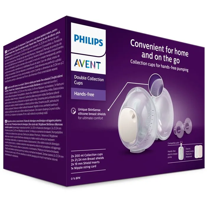 Avent Philips Kit double récipient collecteur mains libres avec téterelles SkinSense