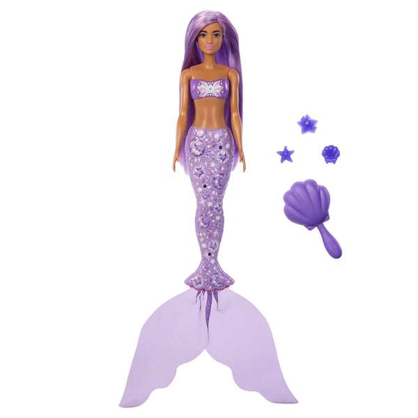 Mattel Barbie Color Reveal Sirenas, Poupée révélant des couleurs sirènes, dimensions 32 x 8 x 8 cm, à partir de 36 mois