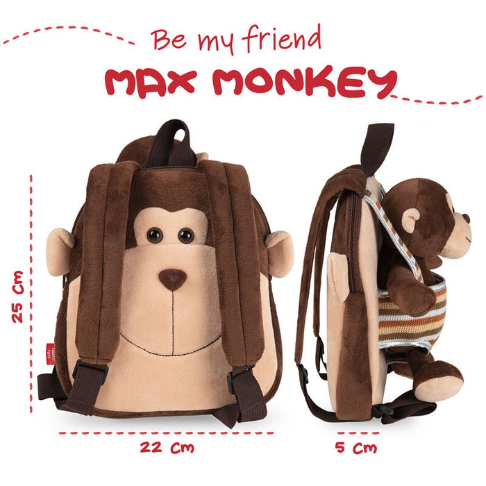 PERLETTI Mochila reversible avec peluche Mono Max, sac à dos pour école ou loisirs, dimensions 25 x 22 x 5 cm