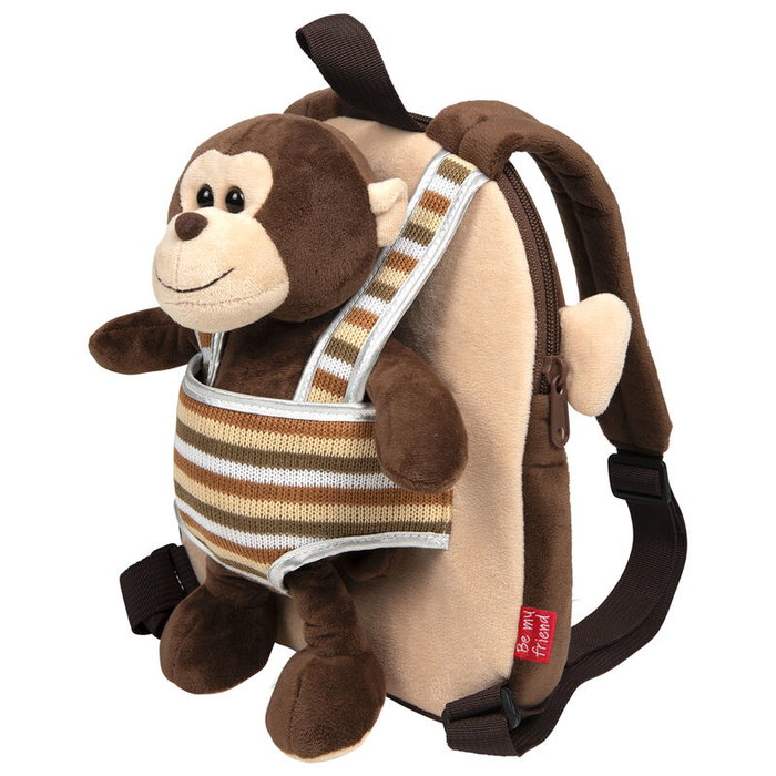 PERLETTI Mochila reversible avec peluche Mono Max, sac à dos pour école ou loisirs, dimensions 25 x 22 x 5 cm