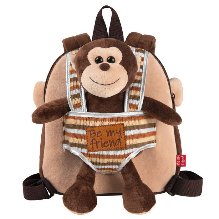 PERLETTI Mochila reversible avec peluche Mono Max, sac à dos pour école ou loisirs, dimensions 25 x 22 x 5 cm