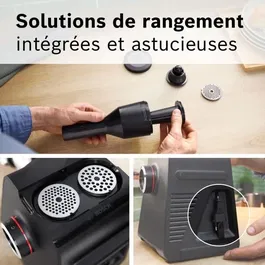 Bosch MFWS640B - Hachoir à viande série 6, 500 W, capacité 3.5 kg/min, 3 grilles, kit kebbés, filière à saucisses, râpeur/éminceur, noir