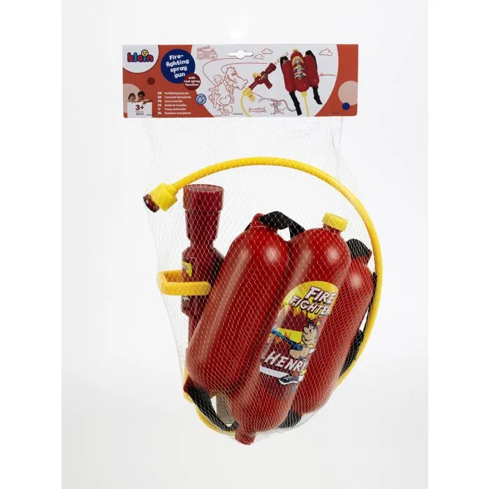 Klein 8932 Lance à incendie jouet pour enfant avec réservoir dorsal 2L et jet d'eau réglable - Sac à dos pompier