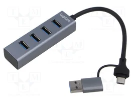 LOGILINK Hub USB 3.0 gris avec 4 ports USB A et 1 prise USB C