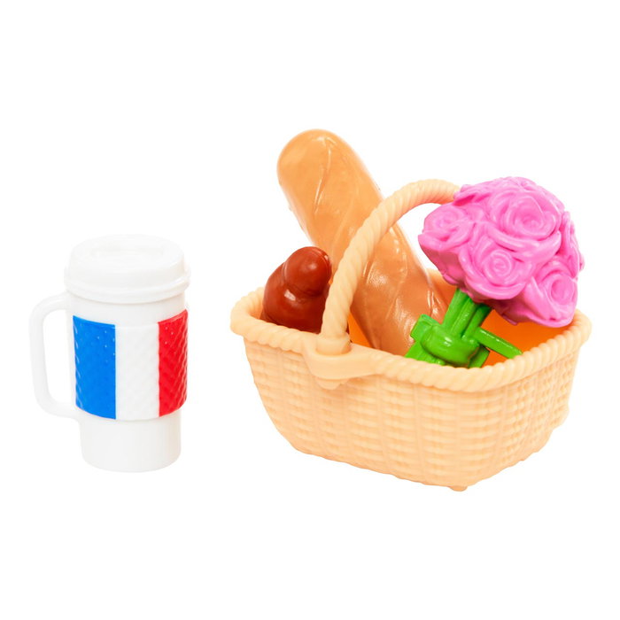 Barbie Poupée Pink Passport Paris Hwh99 Mattel - Ensemble Picnic avec Accessoires (Ceste, Fleurs, Croissant, Baguette) - Pour Enfants dès 3 ans