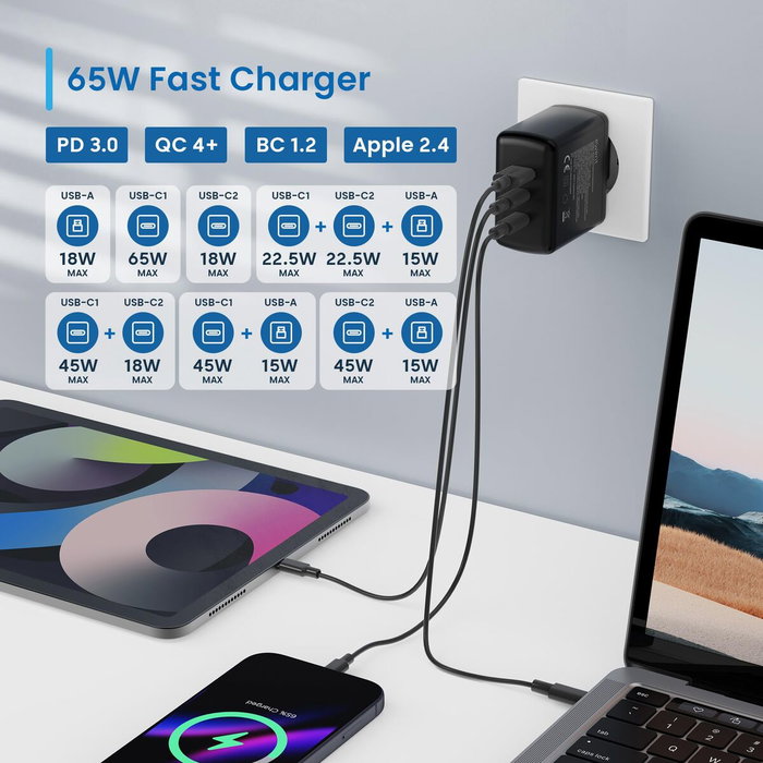 Ewent EW1331 Chargeur Mural 65W Noir
