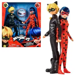 Bandai Poupées mannequin Miraculous Ladybug et Chat Noir - Pack de 2 figurines 26 cm pour revivre les aventures de la série