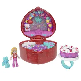 Polly Pocket - Coffret Boîte à Bijoux en Forme de Cœur Pailleté Rubis avec Bague - Anniversaire 80e Mattel - Réf. JGK21 - Pour Enfants 4 Ans et Plus