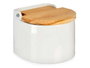 Vessia Salero Blanc Semi-Circulaire avec Couvercle 11x9x11 cm Céramique et Bois (Set de 24)