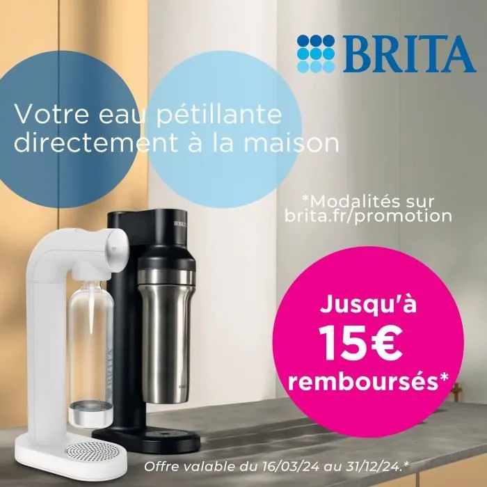 Brita SodaTRIO - Machine à soda élégante blanche, 1 bouteille 1L et 1 cylindre de CO2 inclus, design ultra fin