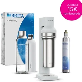 Brita SodaTRIO - Machine à soda élégante blanche, 1 bouteille 1L et 1 cylindre de CO2 inclus, design ultra fin