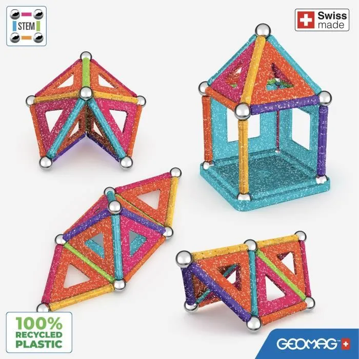 Geomag - Coffret de construction magnétique Glitter Panels 35 pièces - Jeu créatif pour enfants et adultes - Avec plastique 100% recyclé