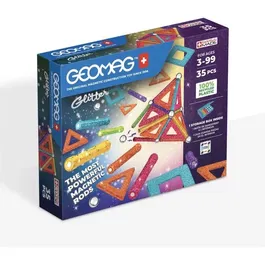 Geomag - Coffret de construction magnétique Glitter Panels 35 pièces - Jeu créatif pour enfants et adultes - Avec plastique 100% recyclé