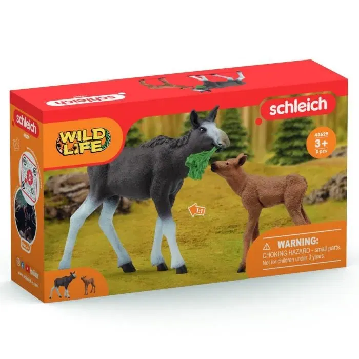 Schleich 42629 Figurine Élan Femelle avec Son Veau - Jouet Animaux Sauvages Wild Life pour Enfant dès 3 Ans