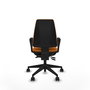 Chaise Elche Asynchrone Cuir écologique Orange Base pyramidale noire Accoudoirs fixes Sans appui-tête Roulettes 65mm nylon