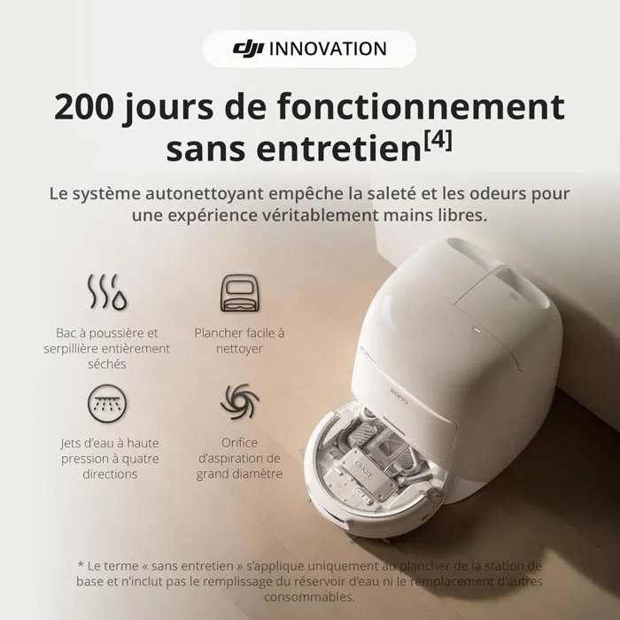 DJI Robo-A - Robot aspirateur laveur autonome avec station de vidage, 25 000 Pa, détection au millimètre, autonomie de 200 jours - Transparent DJI Robo-A - Robot aspirateur laveur autonome avec station de vidage, 25 000 Pa, détection au millimètre, autonomie de 200 jours - Transparent