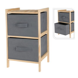 Storage Solutions Armoire de Salle de Bain Bois 2 Compartiments avec Caisses de Rangement Tissu 27,5 x 25 x 46 cm