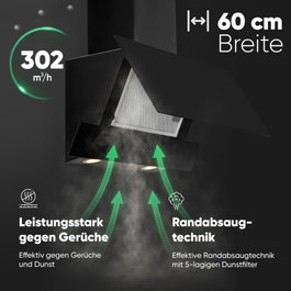 Bomann DU 7607 G Hotte verticale noire mate 60 cm
