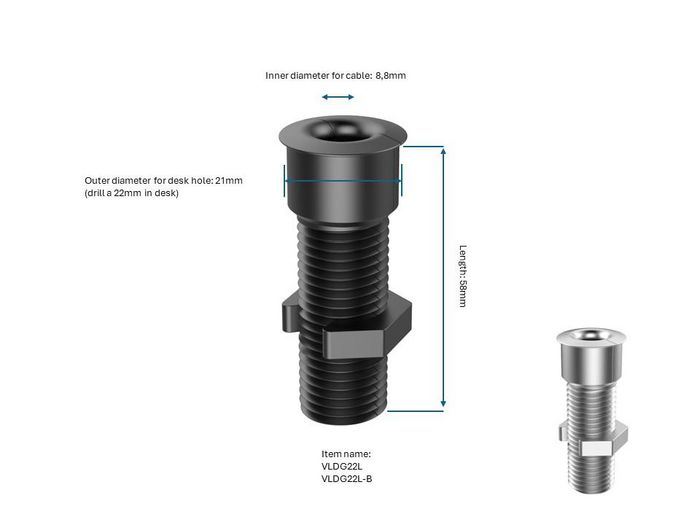 Vivolink Passe-câble de bureau en aluminium grand format jusqu'à 55 mm Vivolink Passe-câble de bureau en aluminium grand format jusqu'à 55 mm
