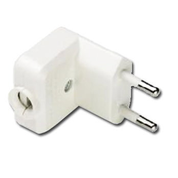 Fiche électrique bipolaire coudée blanche en blister Fiche électrique bipolaire coudée blanche en blister