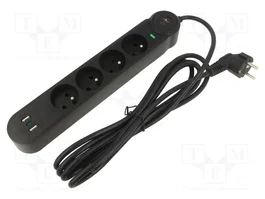 ART Bloc PC parafoudre 4 prises avec ports USB, noir