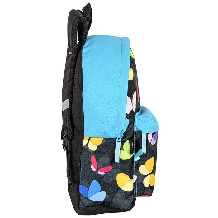 PERONA Sac à Dos Junior 43 cm à Motif Papillons, Dos et Bretelles Rembourrés, Système Adaptable pour Chariot, Compartiments Multiples, Réfléchissant