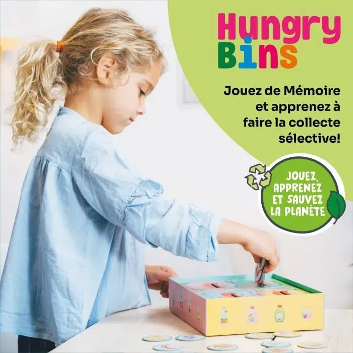 GEOMAG Hungry Bins - Jeu éducatif sur le tri sélectif des déchets - Apprentissage par couleurs pour enfants à partir de 3 ans - Marque Adventerra