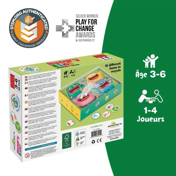 GEOMAG Hungry Bins - Jeu éducatif sur le tri sélectif des déchets - Apprentissage par couleurs pour enfants à partir de 3 ans - Marque Adventerra