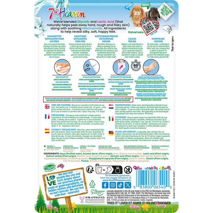 7Th Heaven Masque Exfoliant Pieds Foot Peel avec Acide Glycolique et Niacinamide - 1 unité