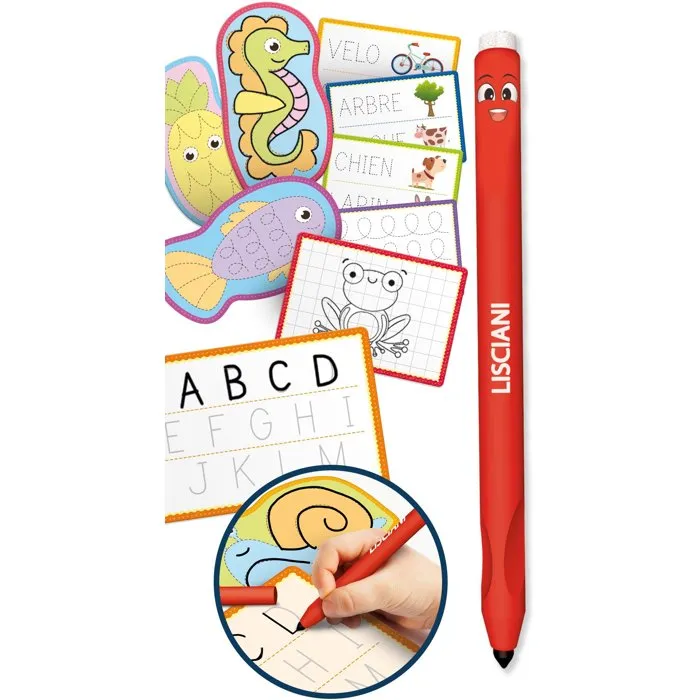 Liscianigiochi Stylo Ergonomique Montessori Pen + Fiches - Jeu Éducatif Premiers Mots pour Apprentissage et Bonne Prise en Main - À Partir de 3 Ans