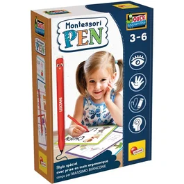 Liscianigiochi Stylo Ergonomique Montessori Pen + Fiches - Jeu Éducatif Premiers Mots pour Apprentissage et Bonne Prise en Main - À Partir de 3 Ans