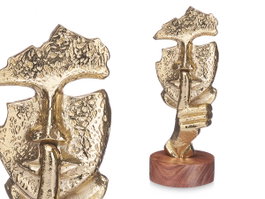 Giftdecor Figurine Métal Silencieuse Or avec Support Bois 12 x 29 x 11 cm (Set de 6)