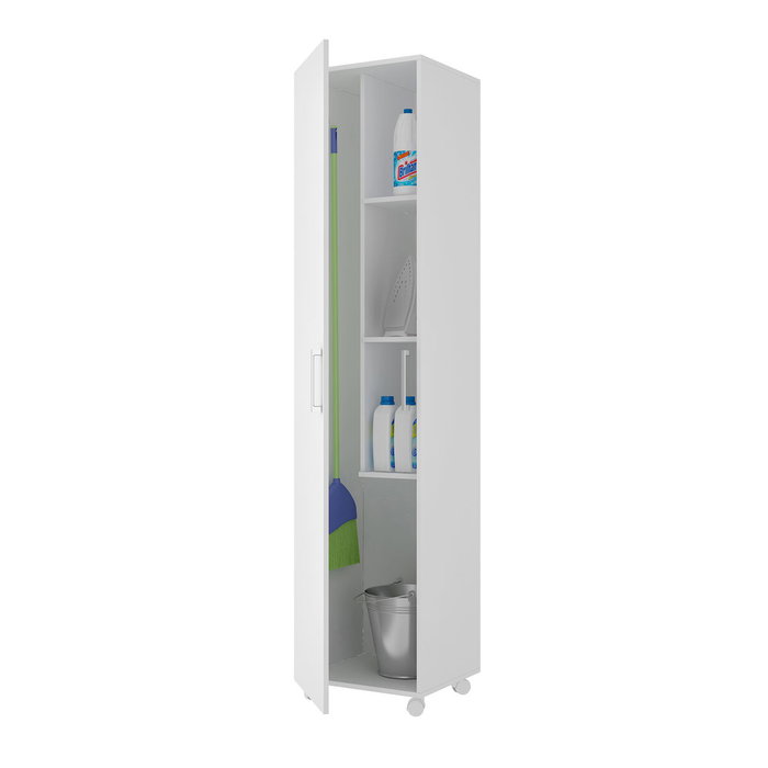Armoire à balai Alexandra House Living Blanc Bois MDP 42 x 183 x 41 cm 1 porte Réversible Avec des roues Armoire à balai Alexandra House Living Blanc Bois MDP 42 x 183 x 41 cm 1 porte Réversible Avec des roues