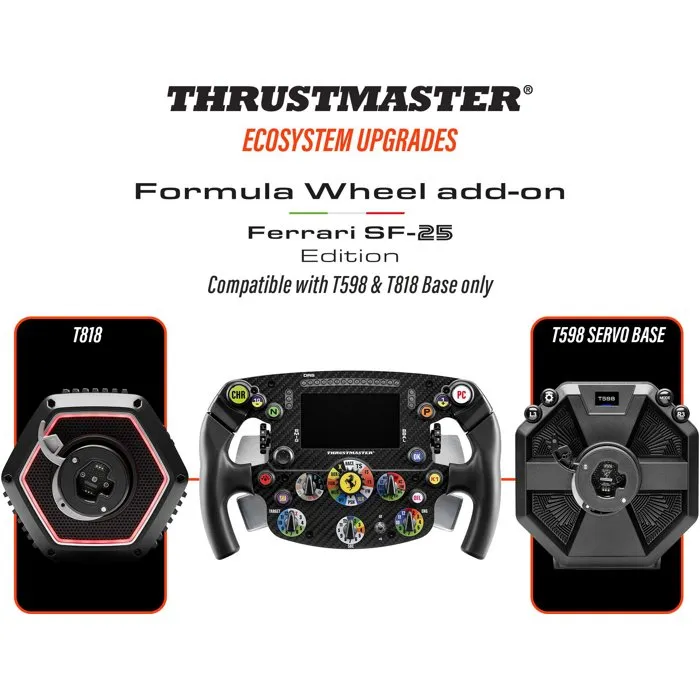 Thrustmaster Ferrari SF-25 Edition - Volant de course Add-On pour base T818/T598 - Noir - Réplique officielle Formule 1