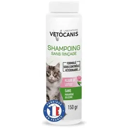VETOCANIS Shampoing Sec en Poudre pour Chat, 150 g - Nettoyage Sans Eau du Pelage, Absorbe Graisses et Salissures