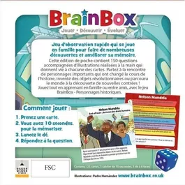 BrainBox Jeu de Cartes Poche - Personnages Historiques : Jeu de Mémoire et d'Observation Éducatif pour Enfants à Partir de 8 Ans