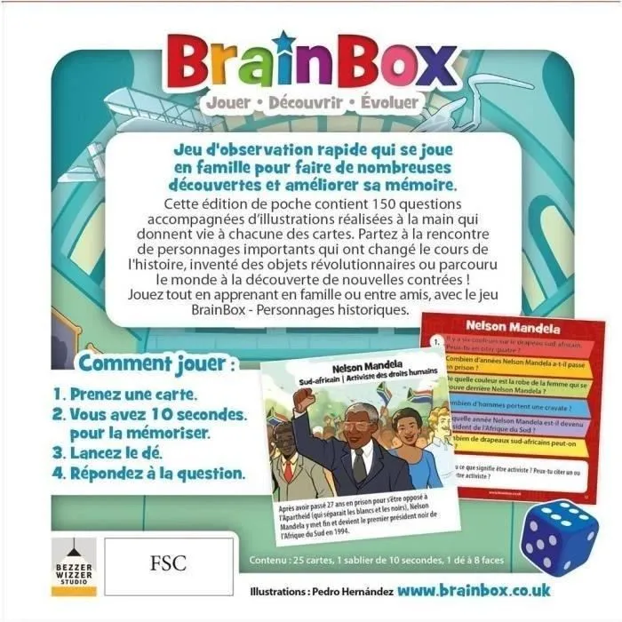 BrainBox Jeu de Cartes Poche - Personnages Historiques : Jeu de Mémoire et d'Observation Éducatif pour Enfants à Partir de 8 Ans