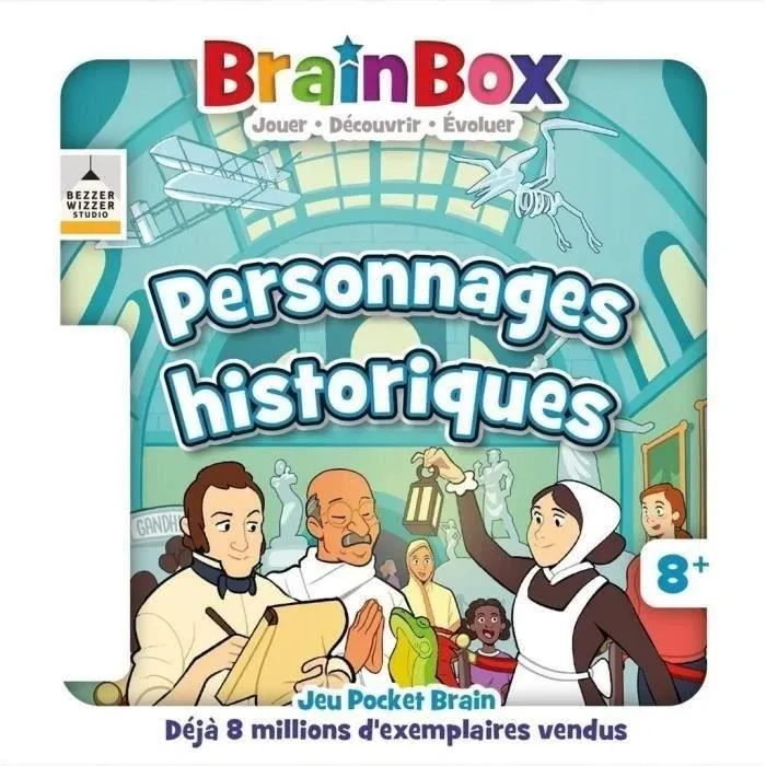 BrainBox Jeu de Cartes Poche - Personnages Historiques : Jeu de Mémoire et d'Observation Éducatif pour Enfants à Partir de 8 Ans