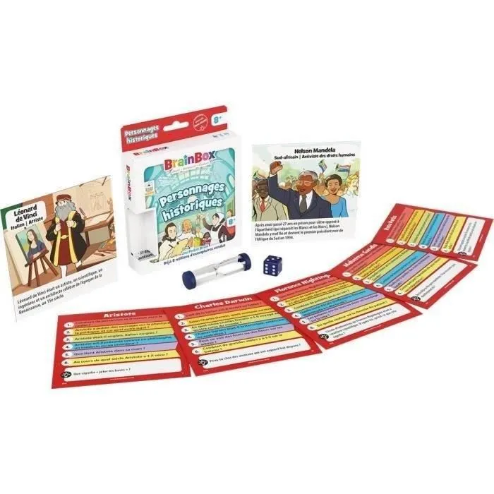 BrainBox Jeu de Cartes Poche - Personnages Historiques : Jeu de Mémoire et d'Observation Éducatif pour Enfants à Partir de 8 Ans