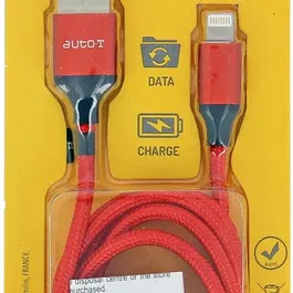 Auto-T Câble USB 2.0 vers Lightning 1 m Tressé Noir, Compatible iPhone iPad iPod, Chargement Rapide et Transfert de Données, Certifié RoHS - 540346