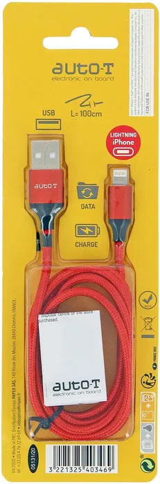 Auto-T Câble USB 2.0 vers Lightning 1 m Tressé Noir, Compatible iPhone iPad iPod, Chargement Rapide et Transfert de Données, Certifié RoHS - 540346