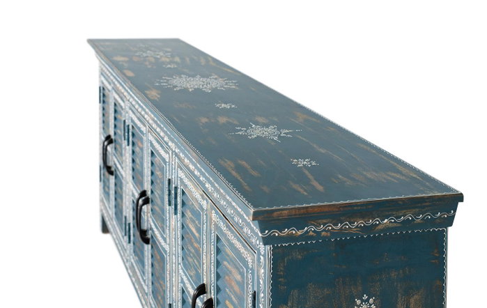 GINER Y COLOMER Buffet artisanal 6 portes bleu en bois de manguier GINER Y COLOMER Buffet artisanal 6 portes bleu en bois de manguier