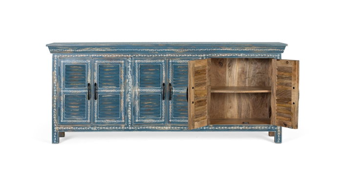 GINER Y COLOMER Buffet artisanal 6 portes bleu en bois de manguier GINER Y COLOMER Buffet artisanal 6 portes bleu en bois de manguier